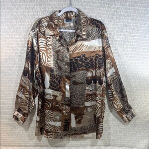 Maggie Barnes Abstract Brown Shirt Jacket